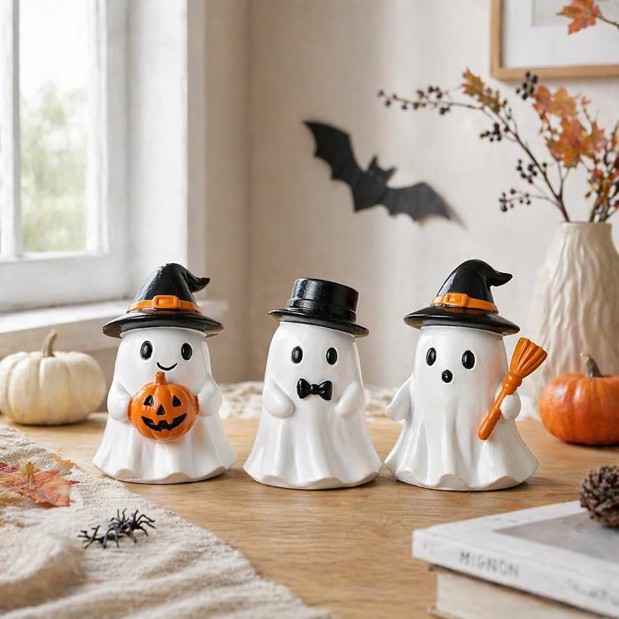 Halloween Ghost Decorations Indoor Ghost Figurines Set of 3 Halloween Tabletop Decor for Mantel S... | Amazon (US)