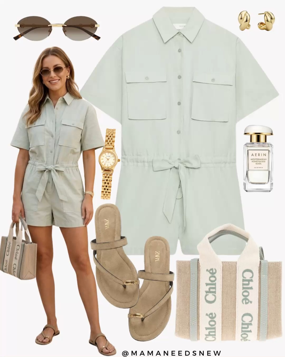 A late spring to summer / vacation outfit with a romper, toe ring sandals, mini tote bag 💚

#LTKootd #LTKSeasonal #LTKSaleAlert