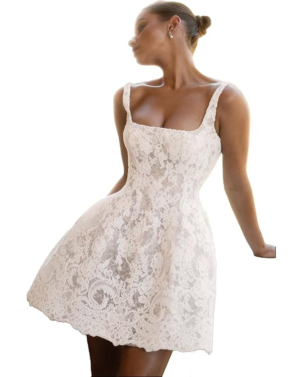 Lace Applique Tulle Wedding Dresses for Bride Wide Straps Wedding Dress for Women Mini Corset Bri... | Amazon (US)