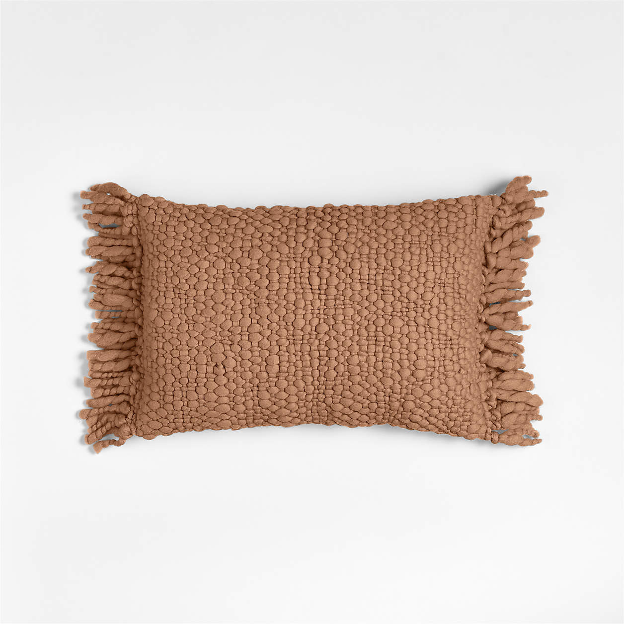 Chunky Woven Wool Fringe 22"x15" Sierra Tan Throw Pillow Cover + Reviews | Crate & Barrel | Crate & Barrel