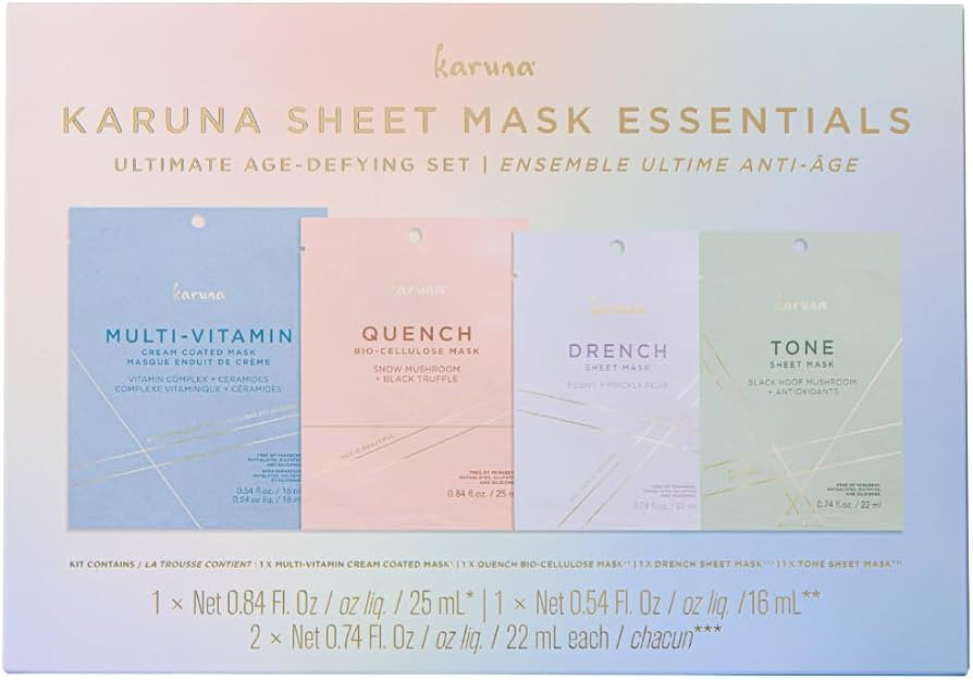 Karuna Ultimate Age-Defying Sheet Mask Essentials Set | 4 Pack – Drench, Tone, Multi-Vitamin & ... | Amazon (US)