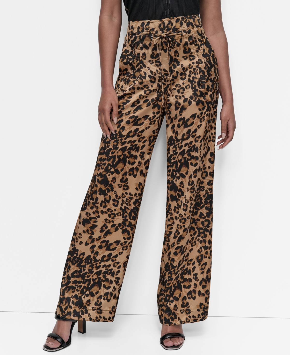 Dkny Women's Animal-Print Pleated Wide-Leg Pants - Summer Cheetah | Macy's