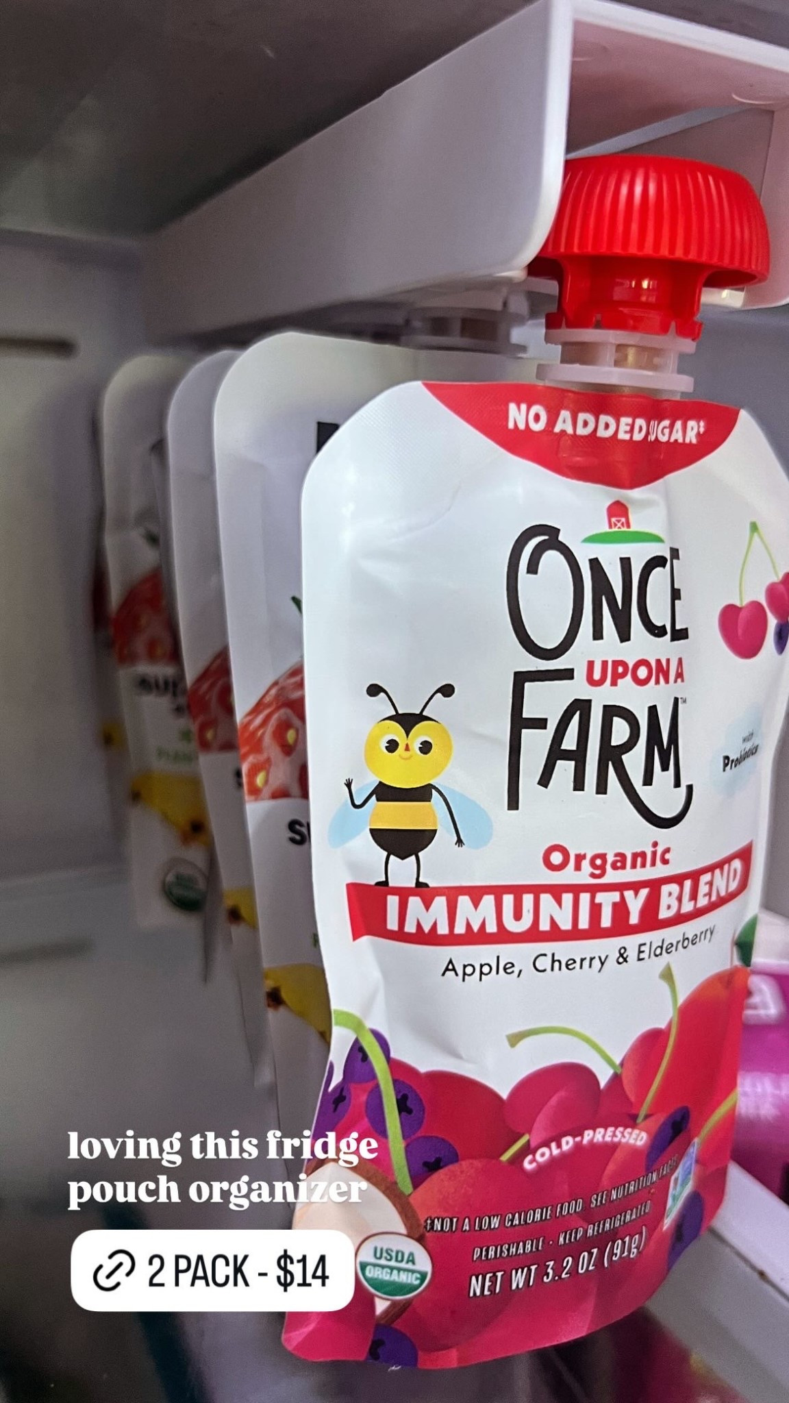 Loving this pouch fridge organizer for little man #fridgeorganizer #organization #fridgeorganization 