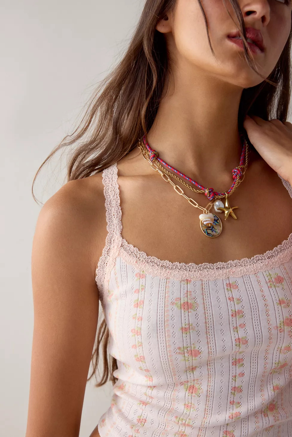 Seaside Corded Pearl Layering Charm Necklace Set | Urban Outfitters (US and RoW)