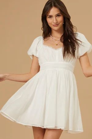 Danna Puff Sleeve Dress in White | Altar'd State | Altar'd State