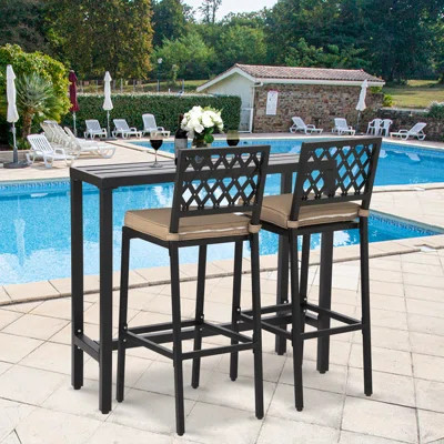 2-person Long Bar Height Patio Dining Set Outdoor Counter Solid Metal Table For Balcony, Living Room | Wayfair North America