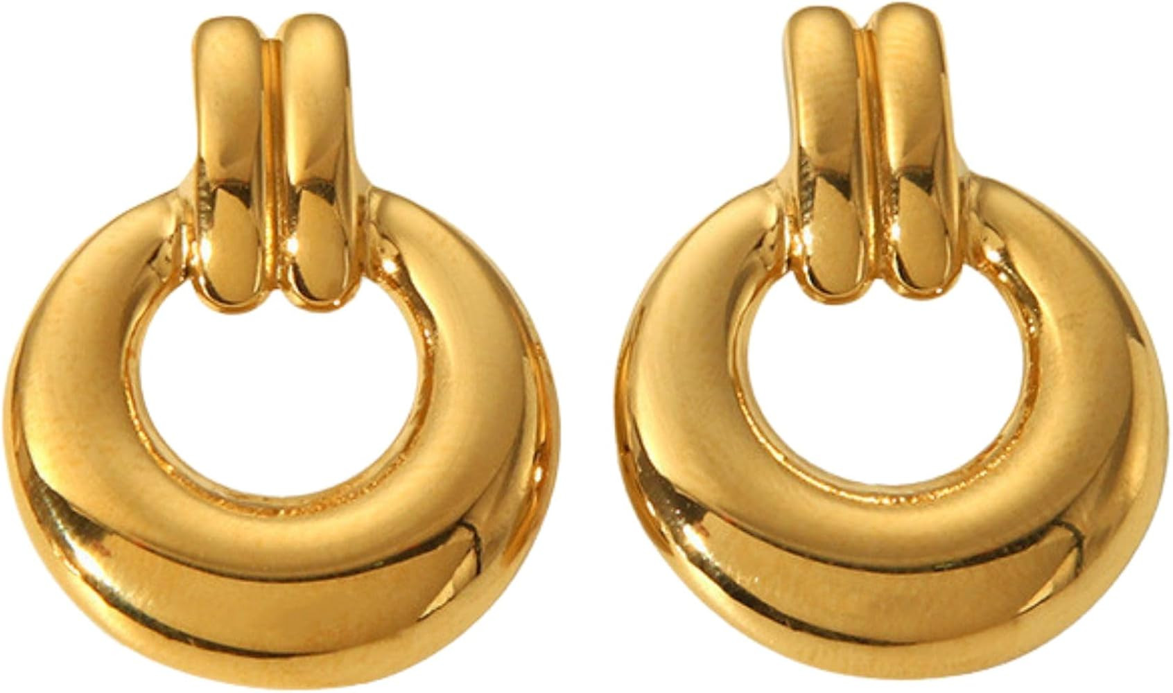 Chunky Hoop Earrings for Women by Ginger Lyne | Gold Plated Stainless Steel Round Drop Statement Style with Post and Butterfly Backs | Lightweight Modern Bold Circle Dangle Jewelry Gift for Her | Amazon (US)