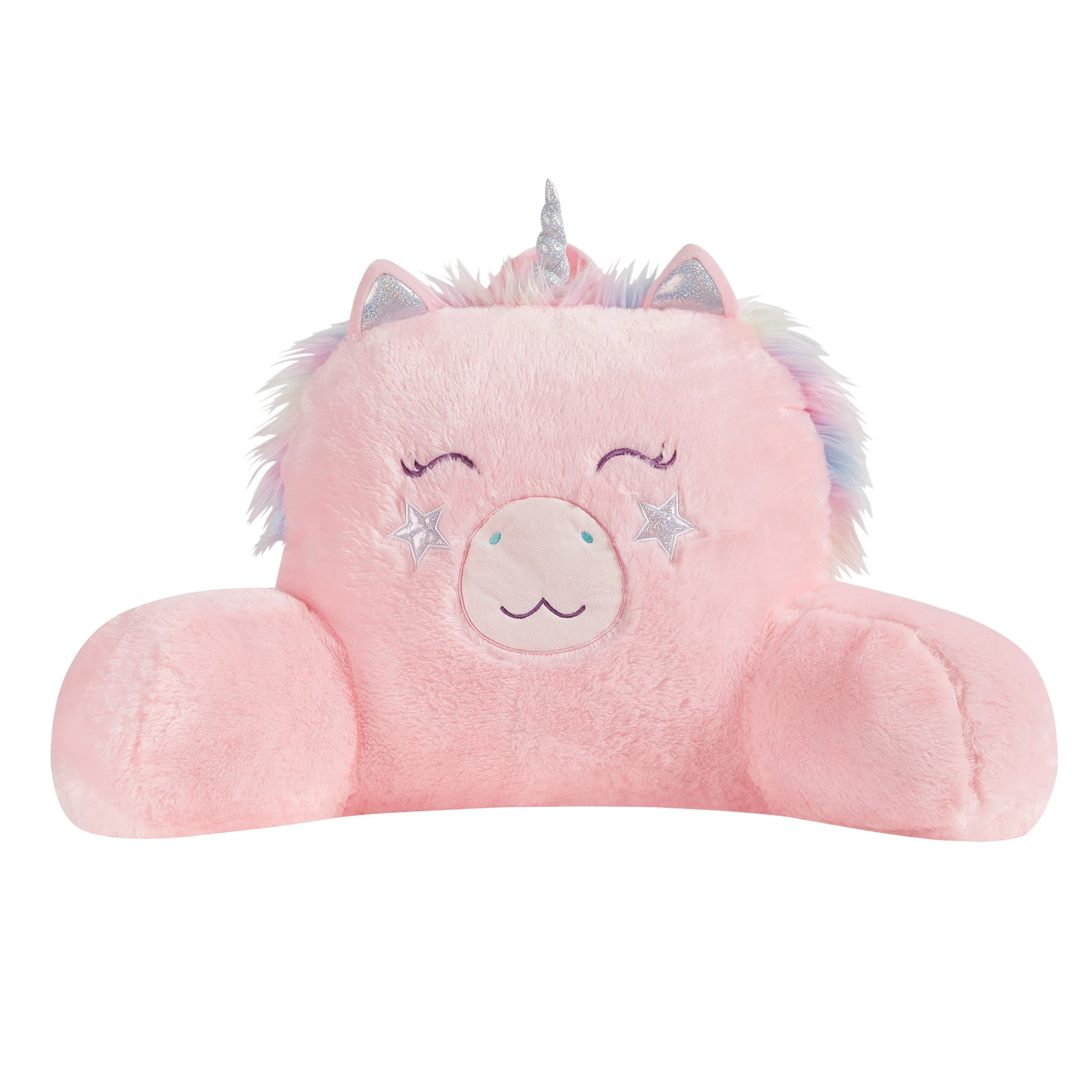 Your Zone 21.25" x 21" Pink Unicorn Faux Fur Backrest Lounger Pillow | Walmart (US)