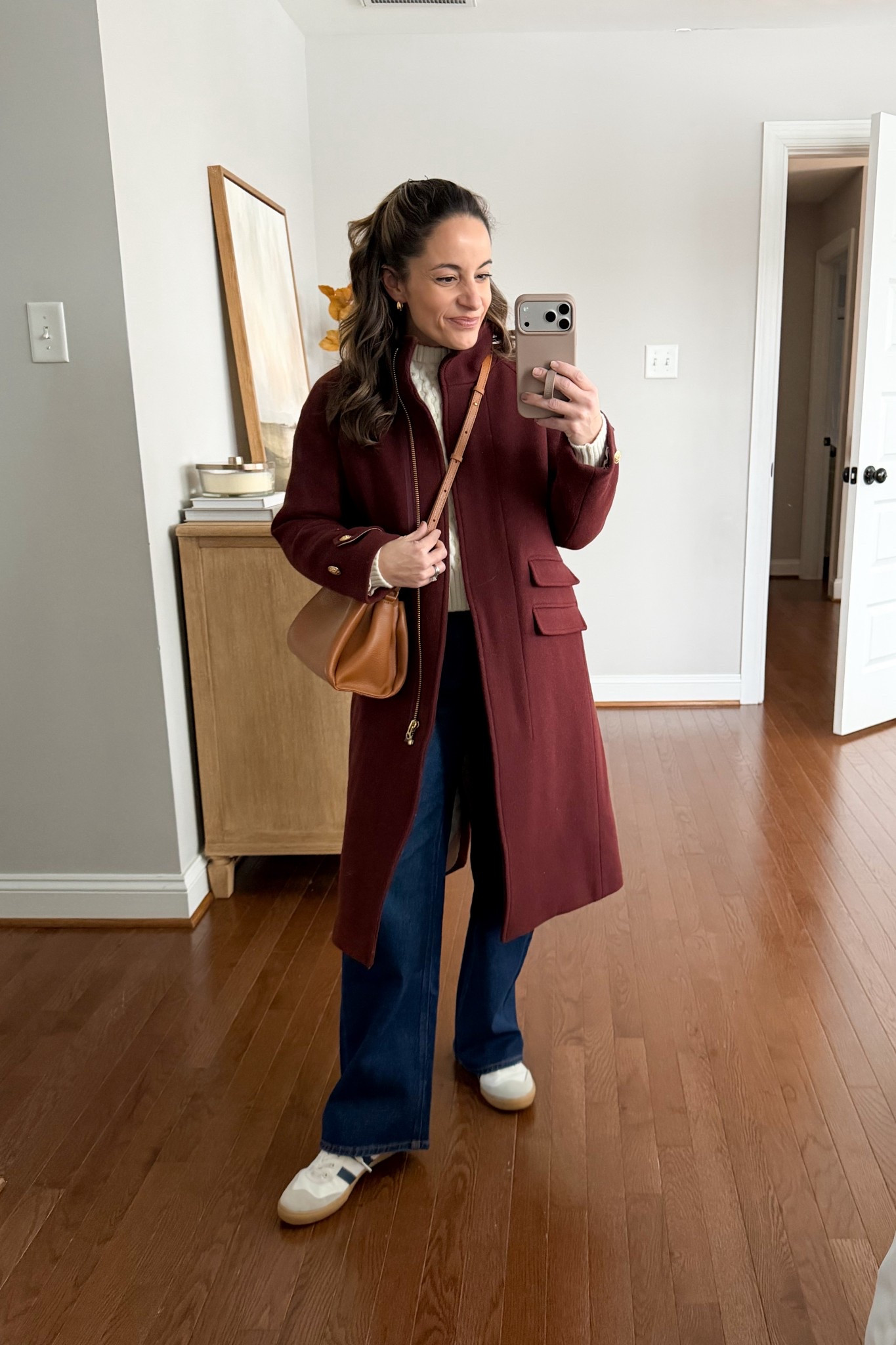 What I wore today! 

Jeans (Quince): 24 x 28” in stormy blue 
Sweater (Aritzia): xs 
Layering t-shirt (Quince): xs 
Coat (J.Crew): petite 00 
Bag (Quince) 
Shoes (Gola) 

(Winter outfits, petite fashion, sneakers outfits) 

#LTKPetite
