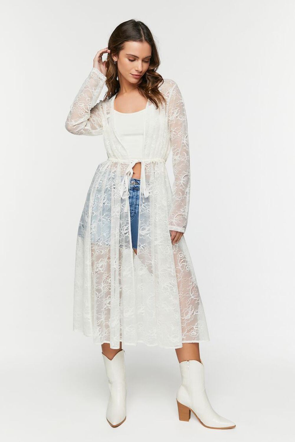Sheer Lace Longline Jacket | Forever 21 (US)