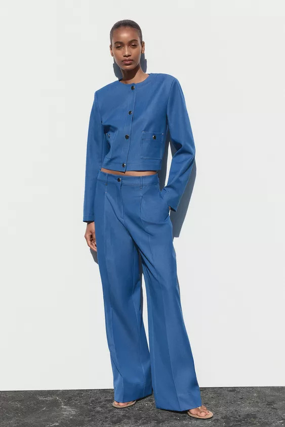 CONTRAST TOPSTITCHING WIDE-LEG PANTS | Zara US