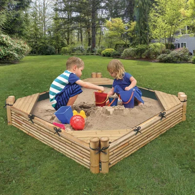 Bamboo Beach 4.6' Square Sandbox with Cover Badger Basket | Wayfair North America