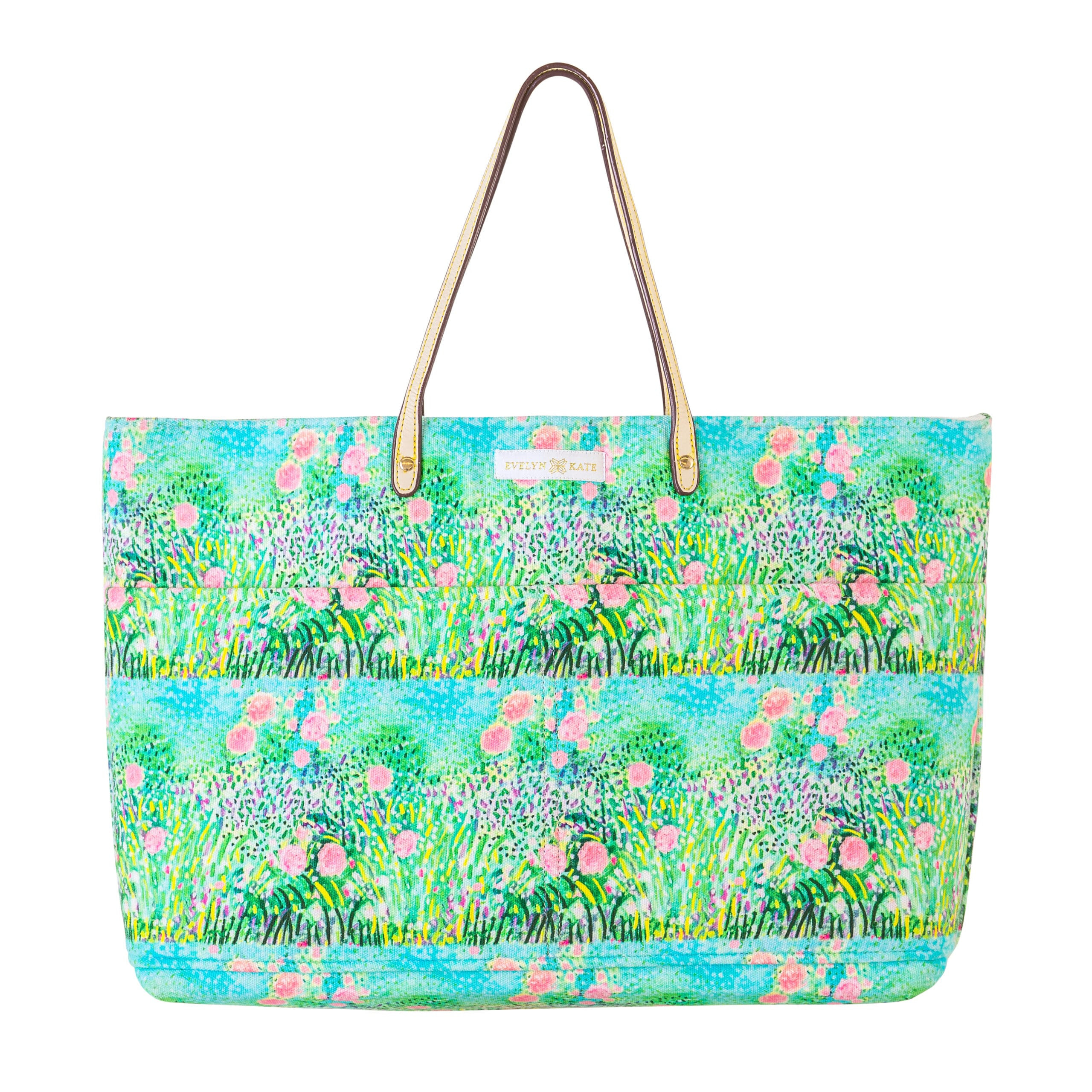 Pink Roses on Green Original Canvas Tote | EVELYN & KATE (US)