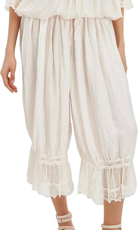 Women Lace Trim Long Bloomers Y2k Elastic Waist Lace Patchwork Pettipants Pantaloons Slip Cropped... | Amazon (US)