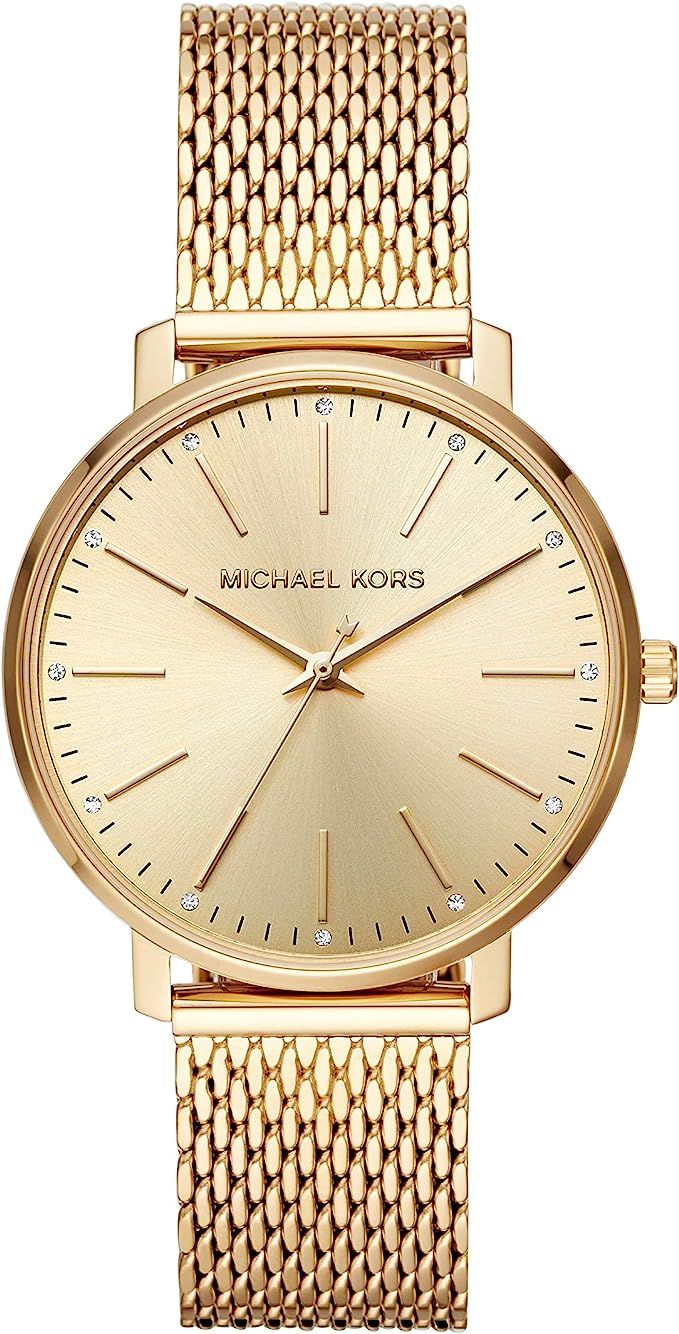 Michael Kors Women's Stainless Steel Quartz Watch with Leather Calfskin Strap | Amazon (US)
