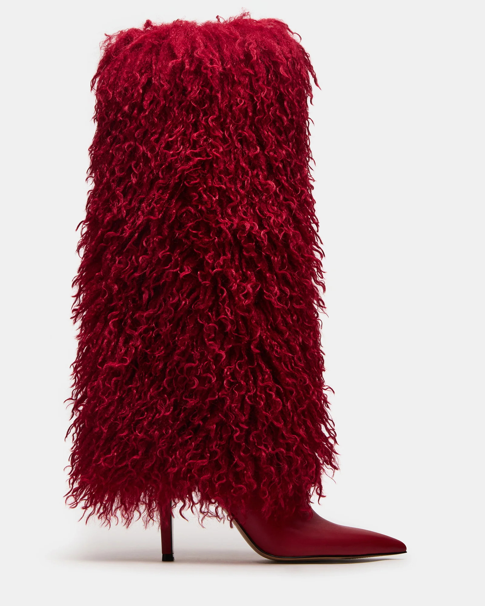 ICON Red Pointed-Toe Faux Fur Knee-High Stiletto Heel Women's Boot | Steve Madden (US)