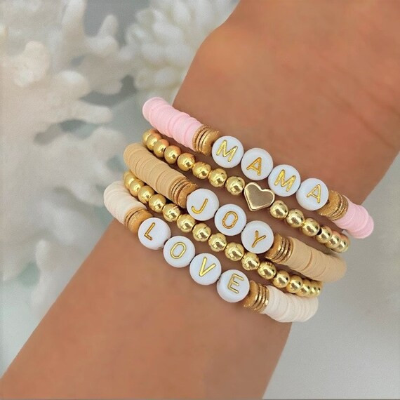 Vintage Gold Disc Heishi Bracelet | Personalized Name Bracelets | Custom Beaded Bracelets | Name ... | Etsy (US)