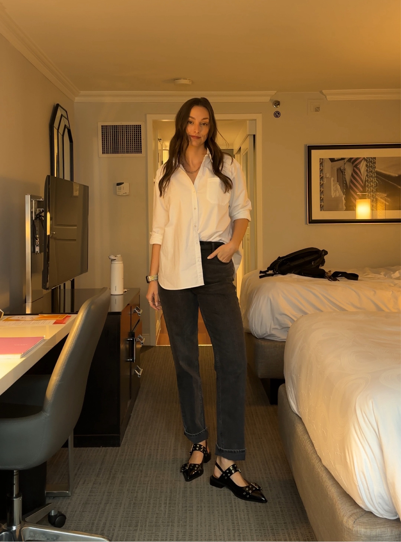 business casual, work outfit, button down, buckle flats

#LTKFindsUnder100 #LTKShoeCrush #LTKWorkwear