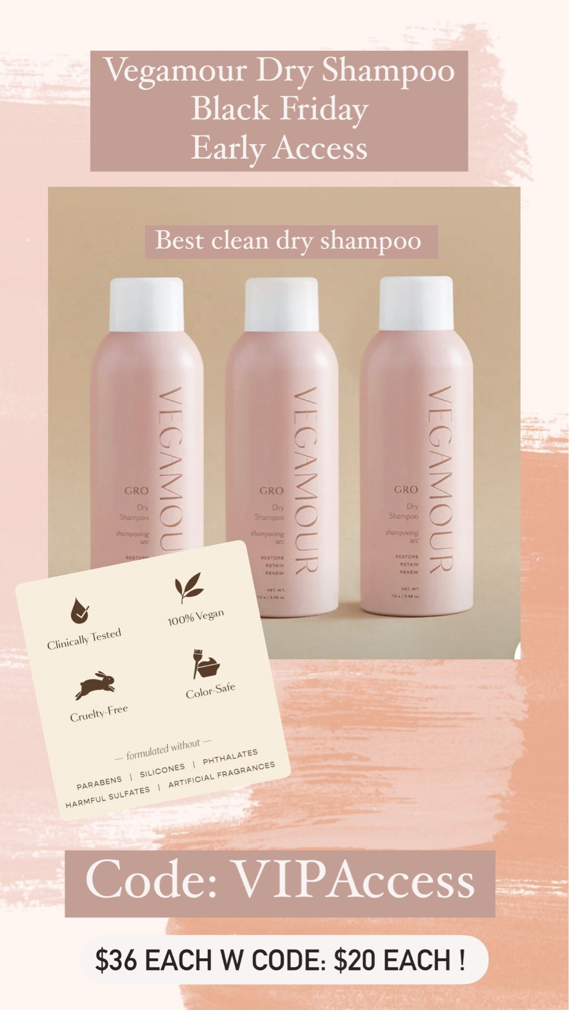 Best clean dry shampoo. Vegamour Black Friday Sale $36 each down to $20 each in 3 pack bundle. CODE: VIPACCESS 

#LTKBeauty #LTKSaleAlert