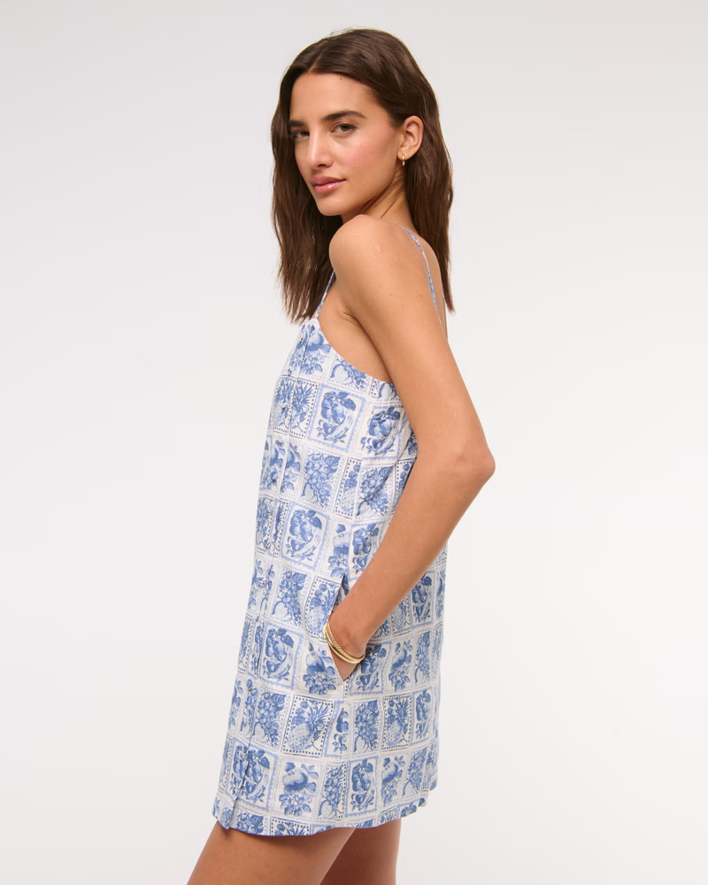 Linen-Blend Button Skort | Abercrombie & Fitch (US)