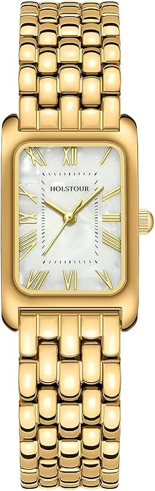 Gold Watches for Women Vintage Bracelet Roman Dial Rectangular Case Gold Watch Waterproof with To... | Amazon (US)