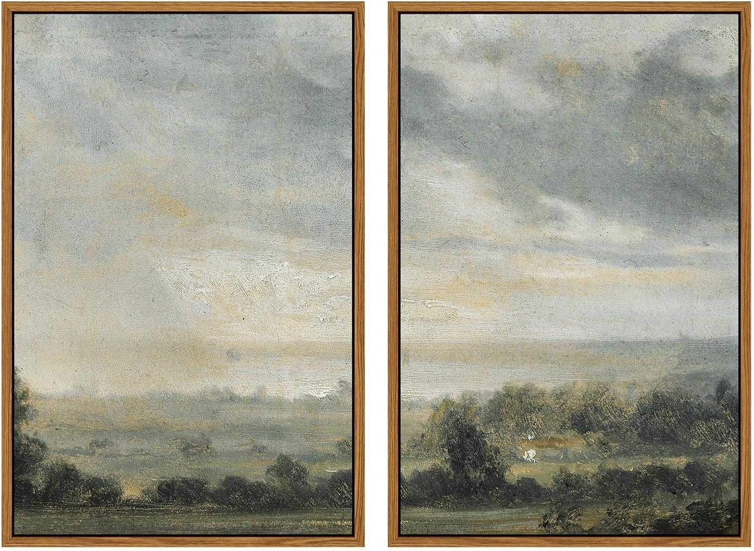 InSimSea 2 Pcs Framed Wall Art Vintage Landscape Decor, Vastness Valley Scene Painting Above Bed ... | Amazon (US)