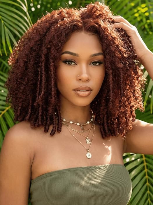 Julia Hair Burmese Curly Human Hair Glueless Drawstring Wig 220% Density Reddish Brown Afro Kinky... | Amazon (US)
