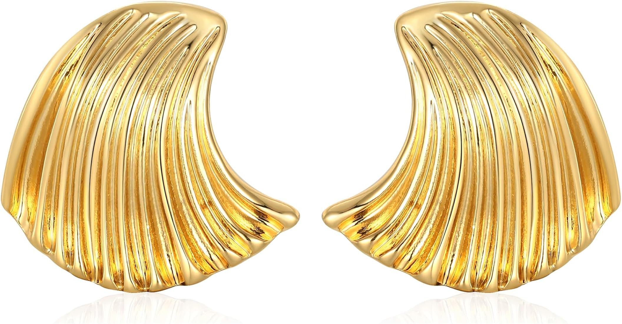 Gold Statement Earrings for Women Gold Seashell Flower Earrings Boho Textured Ocean Wave Earrings... | Amazon (US)