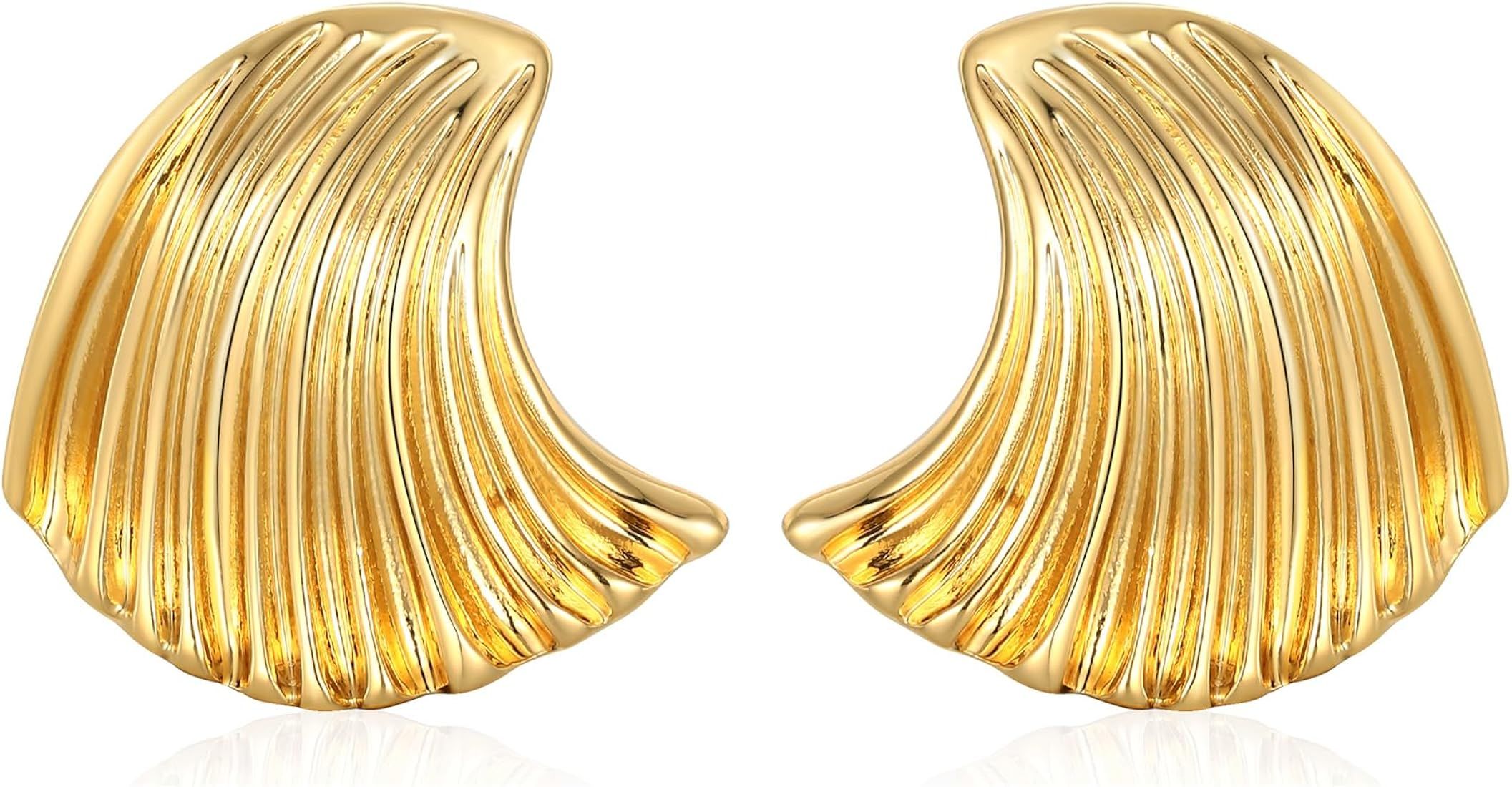 Gold Statement Earrings for Women Gold Seashell Flower Earrings Boho Textured Ocean Wave Earrings... | Amazon (US)