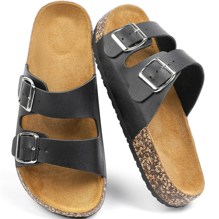 Northblanc Women's Comfort Flat Sandals Summer Cork Footbed Slides with Double Adjustable Buckle | Walmart (US)