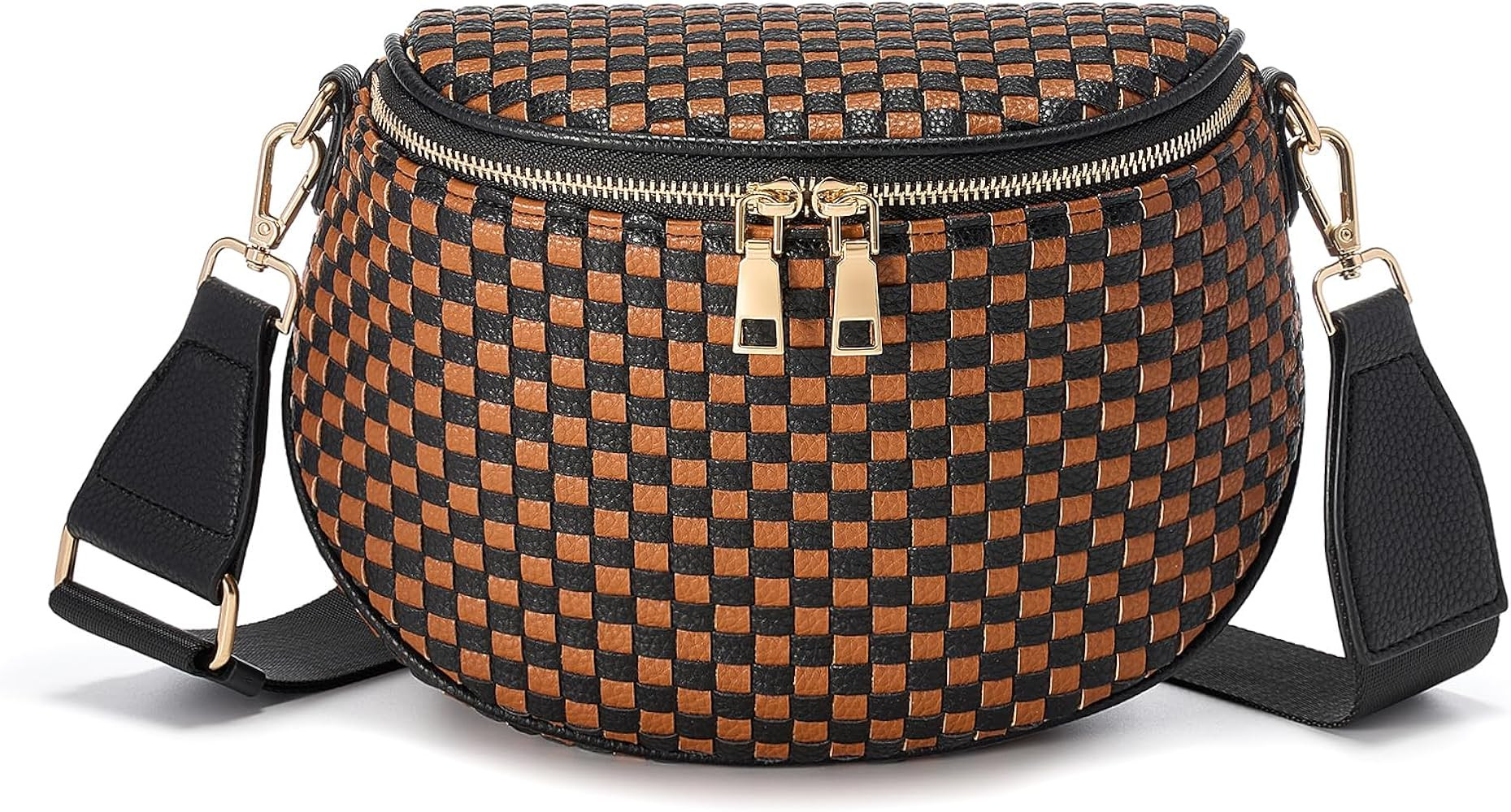 Trendy Woven Checkered Crossbody Bum Bag for Women，PU Leather Checkered Purse Fanny Packs Belt ... | Amazon (US)