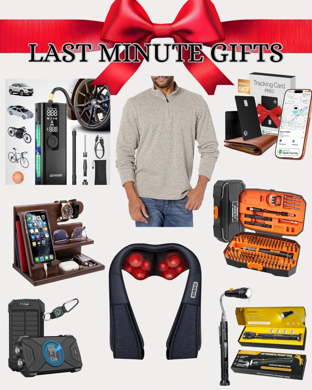 Last-minute gifts for him. Air compressor. Sweater. Neck massager. Tool kit. Tracking card. Organization station. Flashlight. Phone charger.

#LTKSaleAlert #LTKHoliday #LTKGiftGuide