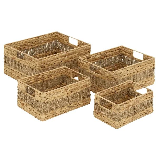 DecMode 16", 14", 12", 10"W Light Brown Seagrass Handmade Storage Basket with Handles, 4-Pieces | Walmart (US)