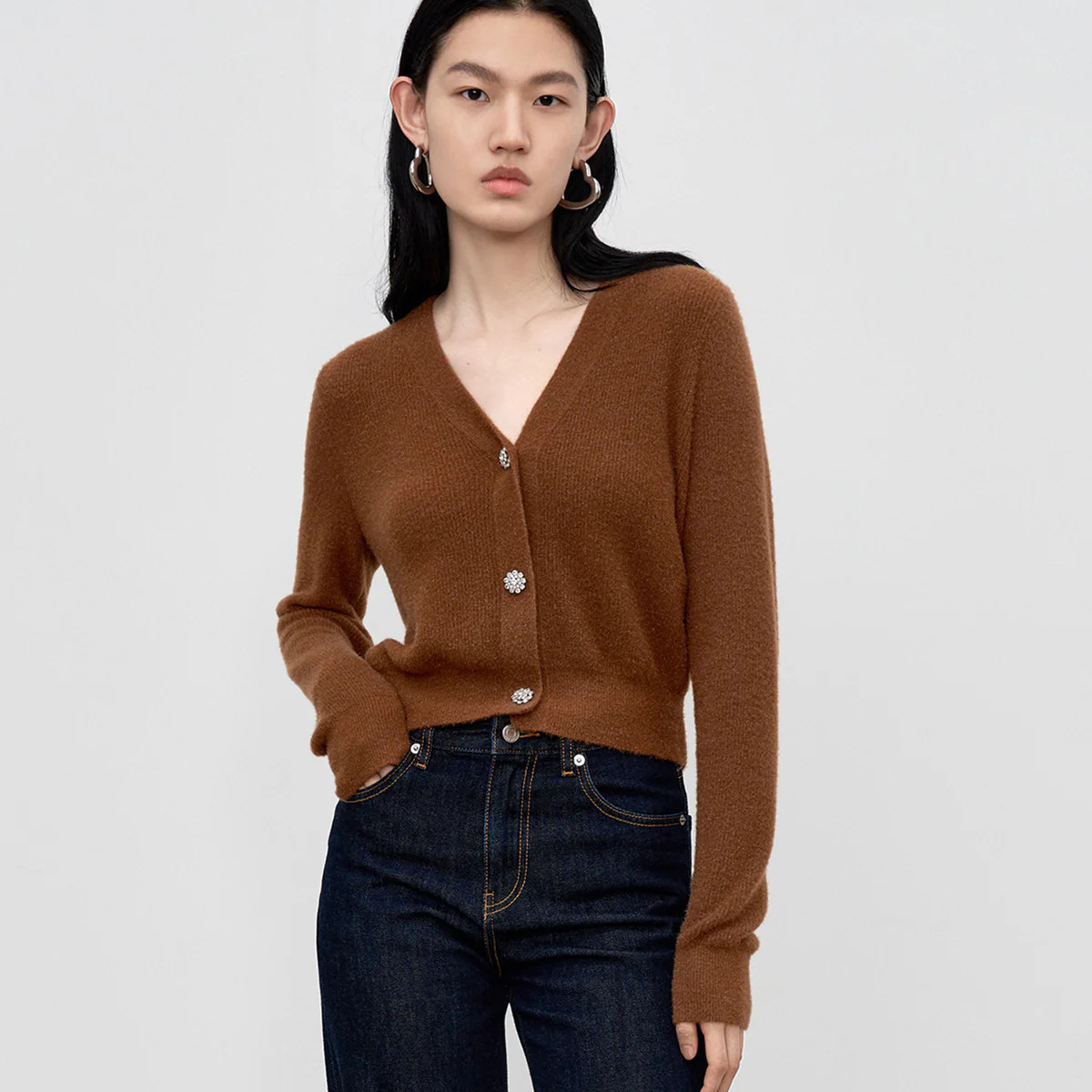 MO&Co. Women's V-neck Knit Cardigan Fitted Casual Ladies Sweater | MO&Co.