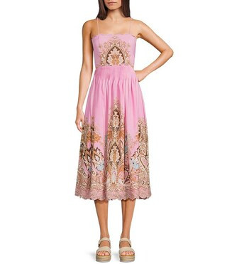 Dove Printed Square Neck Sleeveless Midi Dress | Dillard's