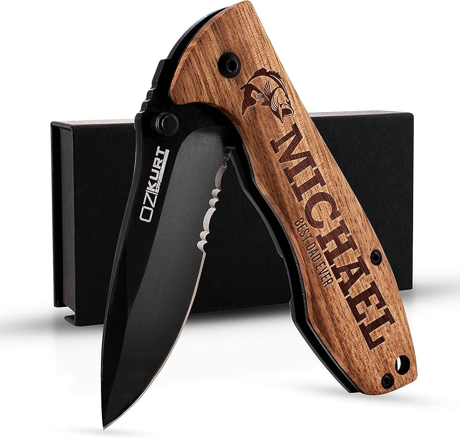 Gifts for Men, Personalized Engraved Oak Wood Pocket Knife - 36 Icons, 20 Stylish Font - Custom P... | Amazon (US)