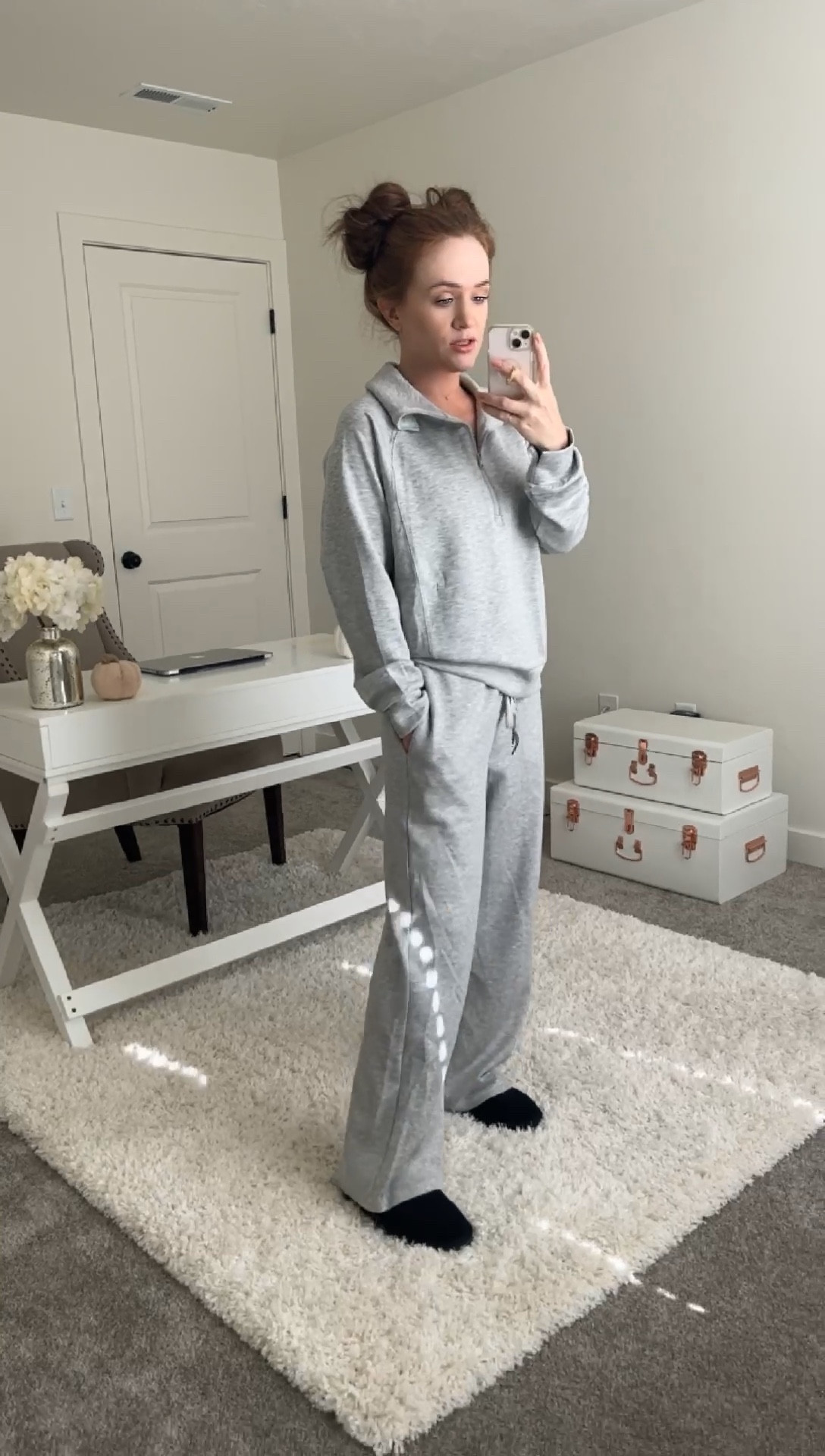 These are an AMAZING dupe of the Spanx AirEssentials set. They do run big so if you want the over sized look, just stick with your true size or size down if you want a little more fitted look. These are a size small.
🤍
Spanx AirEssentials dupe, Soft gray sweats, Lounge wear, Travel outfit#LTKxPrime 

#LTKGiftGuide #LTKfindsunder50 #LTKtravel