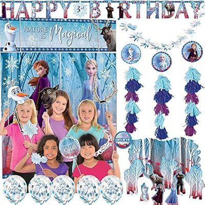Frozen 2 Birthday Party Decorations Pack With Frozen 2 Scene Setter and Photo Props, Snowflake Ga... | Amazon (US)