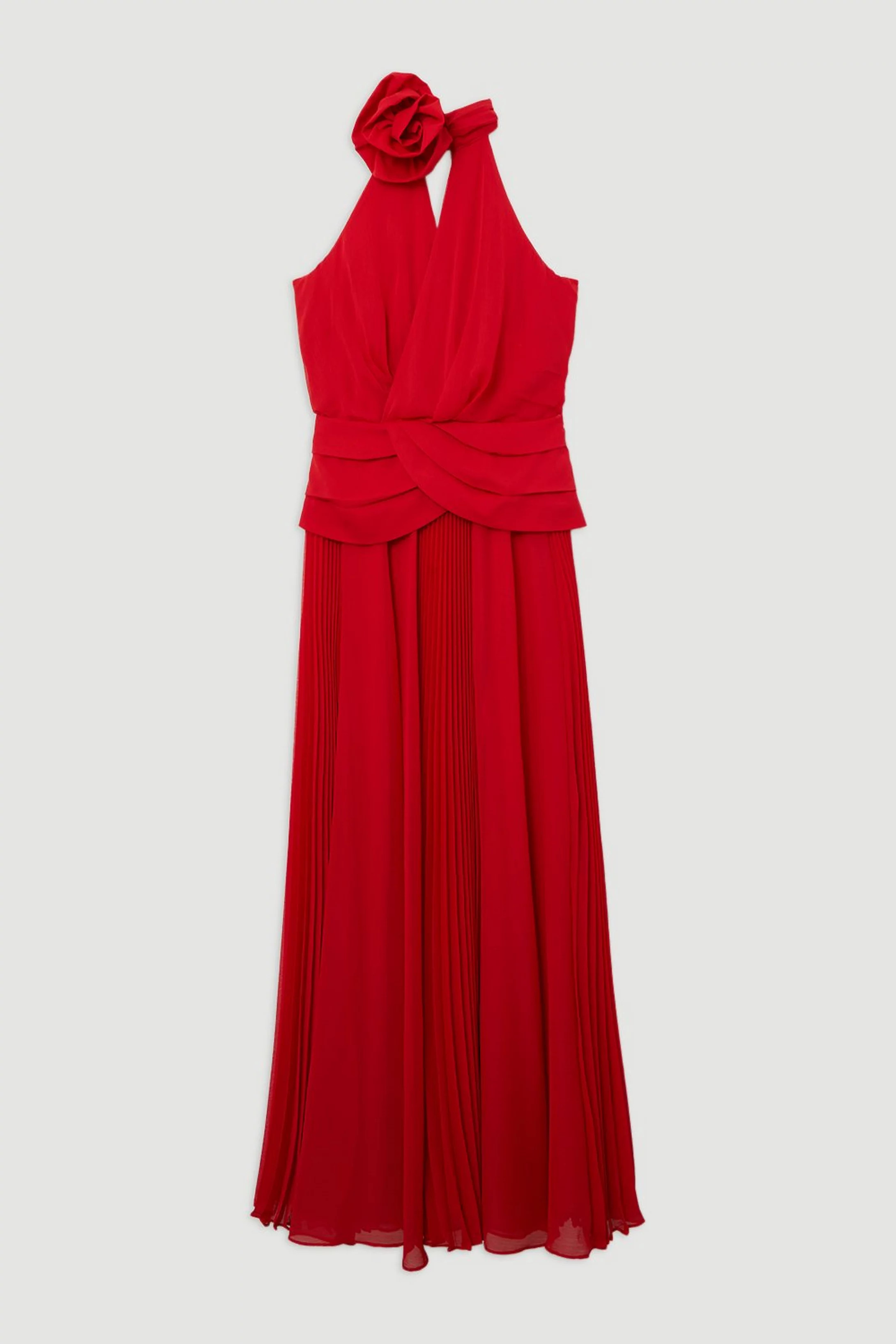 Lydia Millen Rosette Twist Front Woven Halter Midi Dress | Karen Millen US