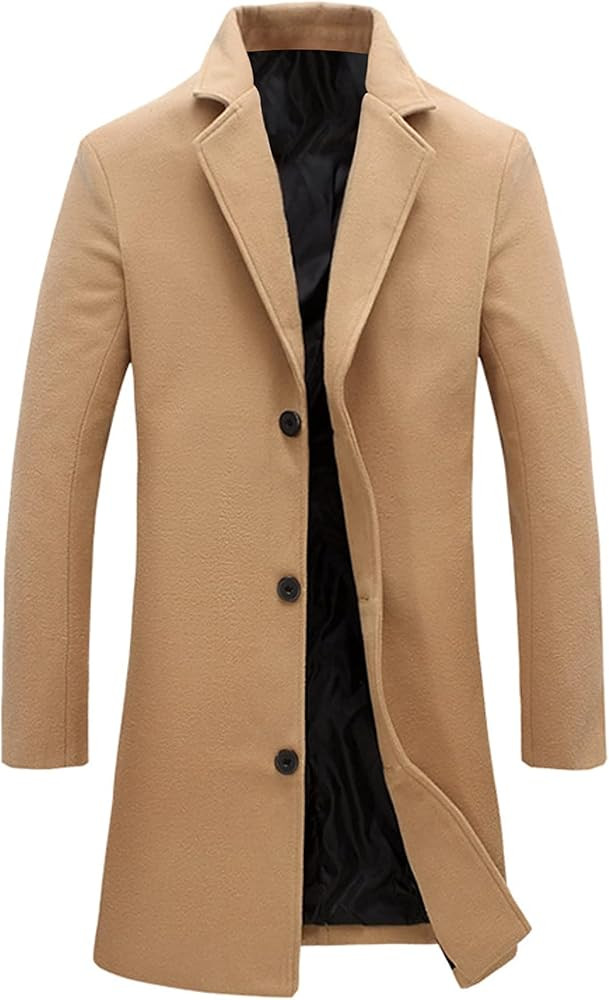 Springrain Men's Wool Blend Pea Coat Notched Collar Single Breasted Overcoat Warm Winter Trench C... | Amazon (US)
