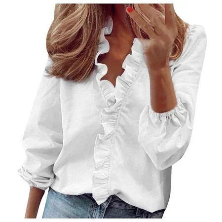 Dyegold Women S Long Sleeve Shirt Ladies Lightweight Blouses Low Cut Tops For Women Ruffle Tops For Women V-Neck Long Sleeve Christmas Women Short Sleeve Tops New Arrivals | Walmart (US)