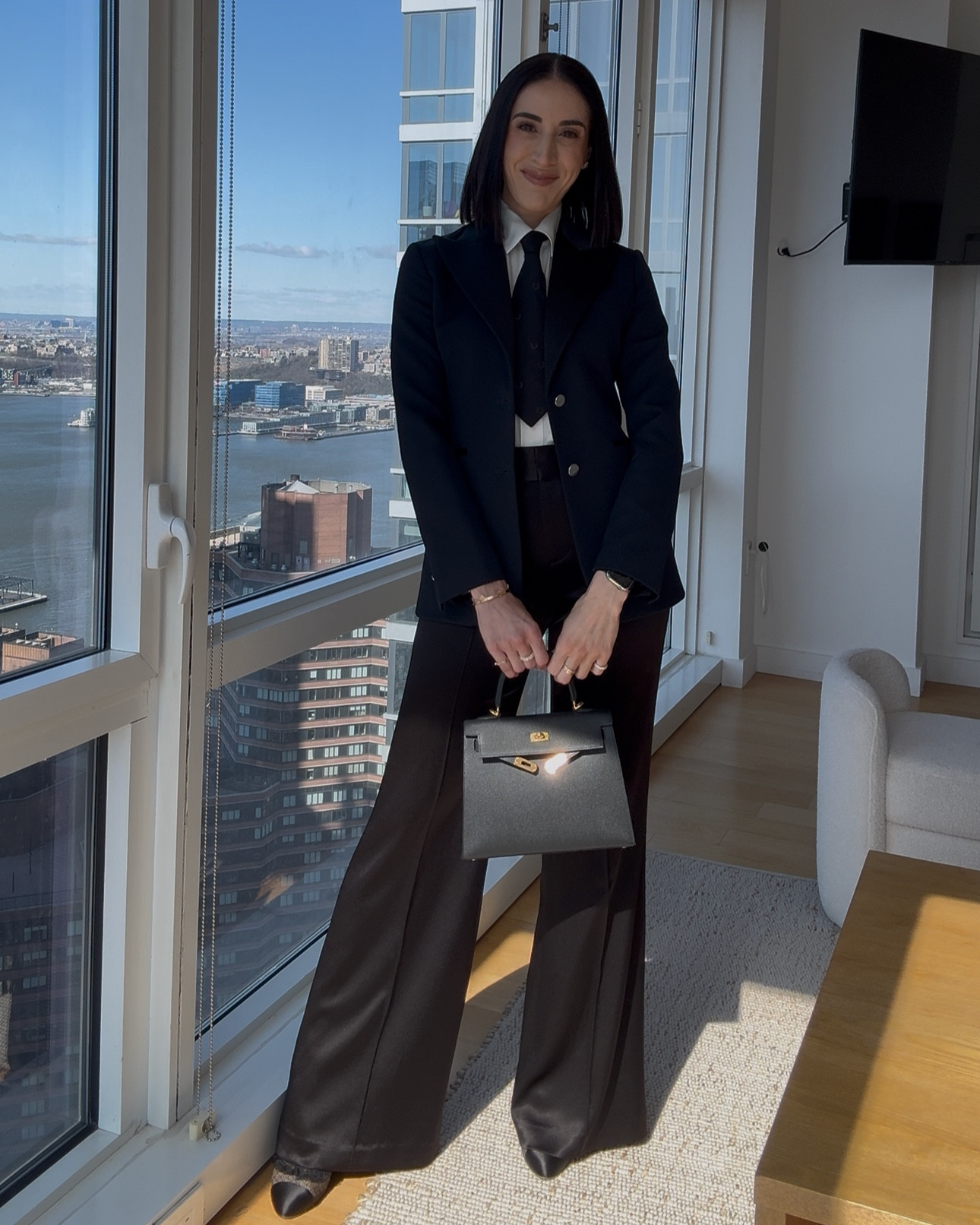 #NYBFW outfit of the day! 🤍🖤 the blazer & tie are Hermes - it’s a men’s tie 🤭✨ heels are old Chanel ✨ #newyorkbridalfashionweek

#LTKWorkwear #LTKTravel