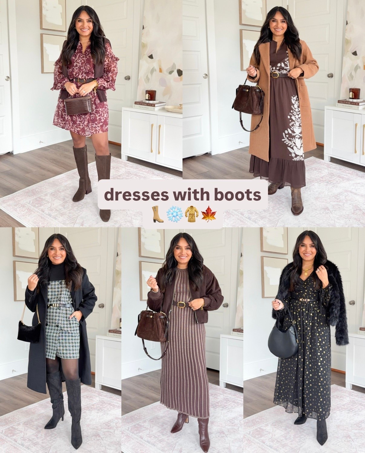 Dresses with boots!
For reference: I’m 5’0, 32b bra size, and 2/26 in bottoms, pear shaped. 
*Everything I share is unaltered! TTS means true to size. Between size 5-6.6 in shoes

Pink shimmer mini dress size xs petite TTS
Brown tights size small TTS
Dark brown belt size 27-31” 
Chocolate brown boots size 6 TTS

Hthr camel coat size 2 petite - sized up a size
Brown paisley maxi dress size 0 regular - would prefer size 0 petite for a better fit in the bust (dress does come in petite sizing)!
Cowgirl boots size 5.5 - size down a half size

Black and white tweed mini dress size 0 petite TTS
Black turtleneck size xxs regular TTS
Black tights size small TTS
Black boots size 5.5 TTS

Brown shimmer ribbed maxi dress size xs petite TTS
Dark coffee brown bubble hem coat size xxs regular TTS
Brown spiced pecan boots size 5.5 TTS
Dark brown belt size 27-31” 

Black faux fur jacket size xs TTS
Black gold shimmer dress size 0 petite TTS
Black boots size 5.5 TTS
Black belt size xs TTS


cold weather dresses
dresses with boots outfits
how to style boots with dresses
petite winter outfits
fall and winter outfit ideas
casual winter outfit inspo
petite style winter
boots and dresses outfit ideas
cozy chic winter fashion
what boots to wear with dresses
petite friendly winter looks
layered dress outfits for cold weather
everyday winter style
winter capsule wardrobe outfits
petite fall to winter transition outfits

#LTKPetite #LTKSaleAlert #LTKHoliday