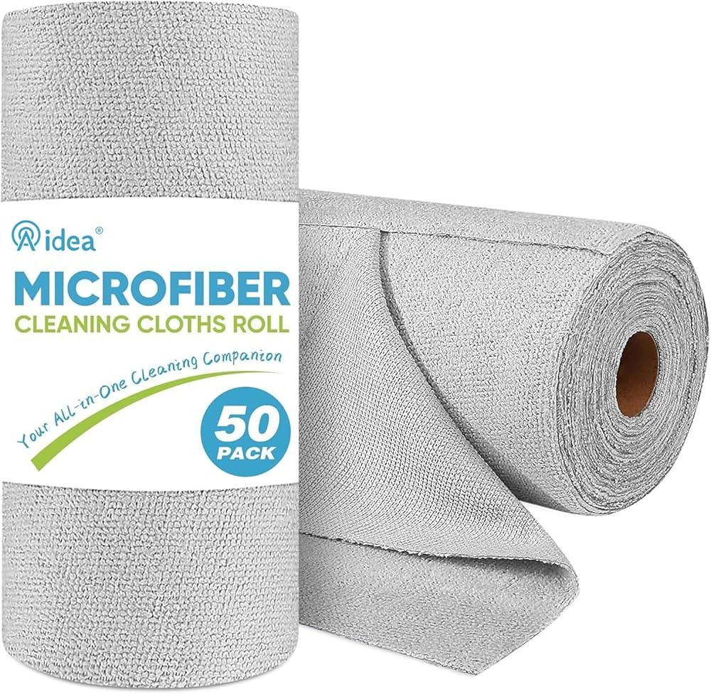 AIDEA Microfiber Cleaning Cloth Roll, 50PK, Paper Towels Reusable Grey Tear Away Towels, Washable... | Amazon (US)