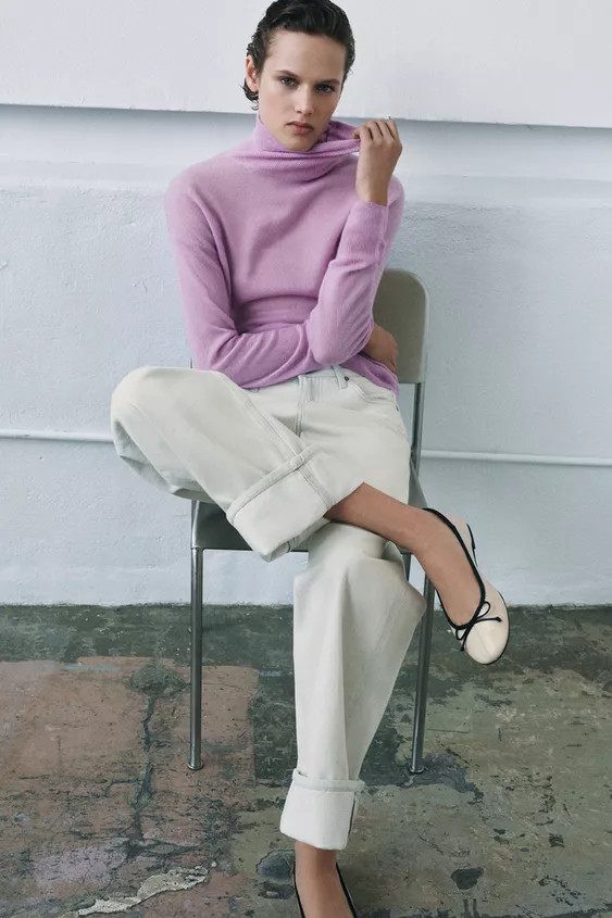 CONTRAST LEATHER BALLET FLATS | Zara Canada