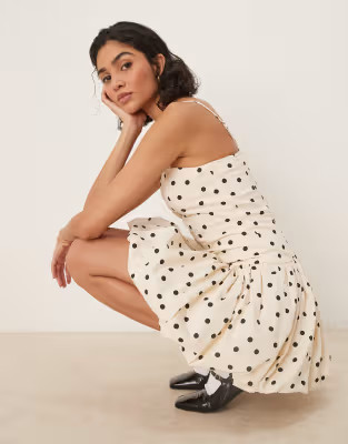 Abercrombie & Fitch strapless bubble mini dress in black dot | ASOS (Global)