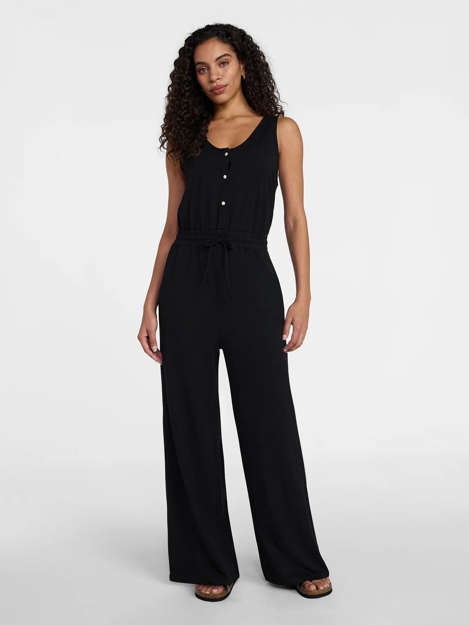 Time and Tru Women's Sleeveless Button Front Jumpsuit, Sizes XS-XXXL | Walmart (US)