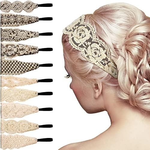 10 Pieces Lace Headbands for Women Elastic Dressy Women Headbands Cute Lace Stretch Headbands Clo... | Amazon (US)
