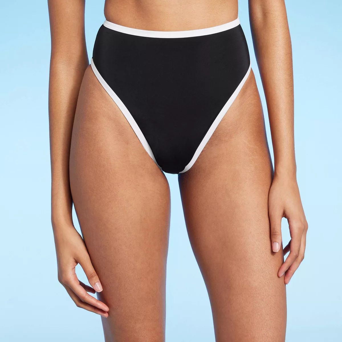 Women's High Waist High Leg Cheeky Contrast Band Bikini Bottom - Shade & Shore™ Black S | Target