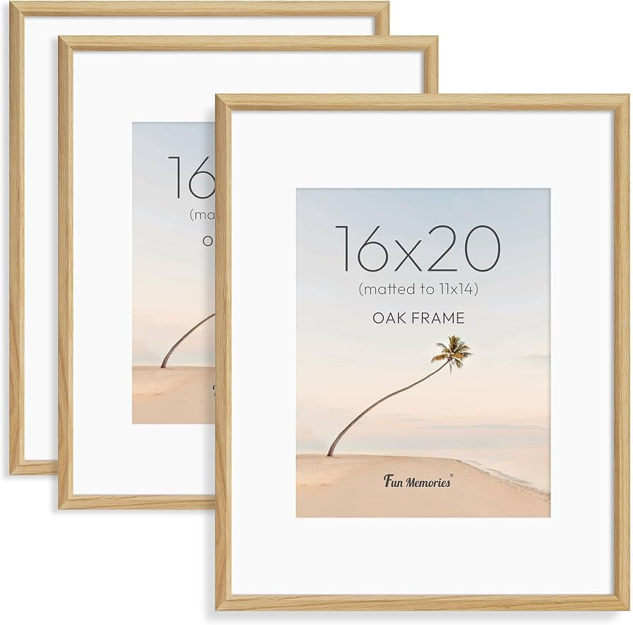 Fun Memories 16x20 Picture Frame for Wall, Solid Oak Wood Poster Frames, 16x20 Modern Frame Matte... | Amazon (US)